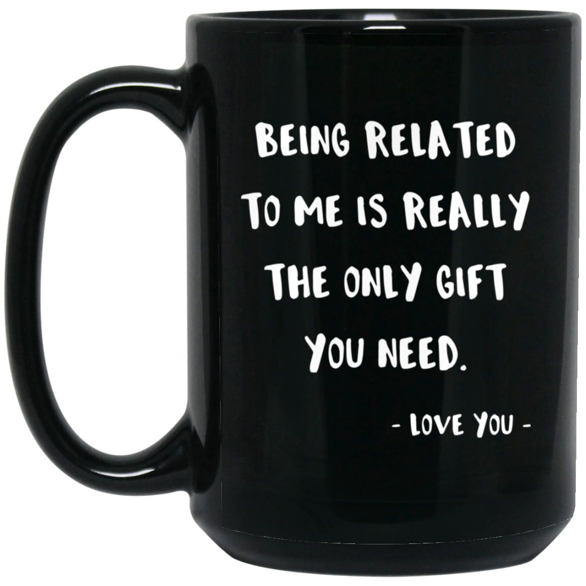 Estar relacionado conmigo 15 oz. Taza negra
