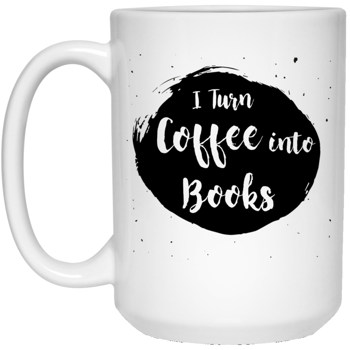 Convierto el café en libros 15 oz. Taza blanca