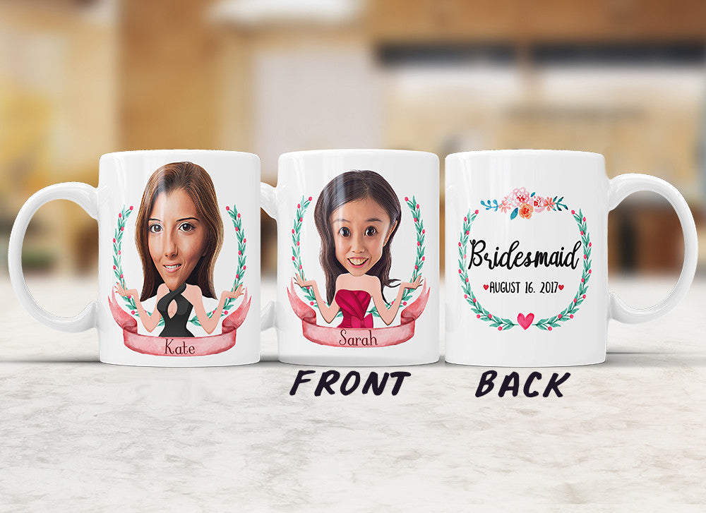 Taza personalizada con caricatura de dama de honor